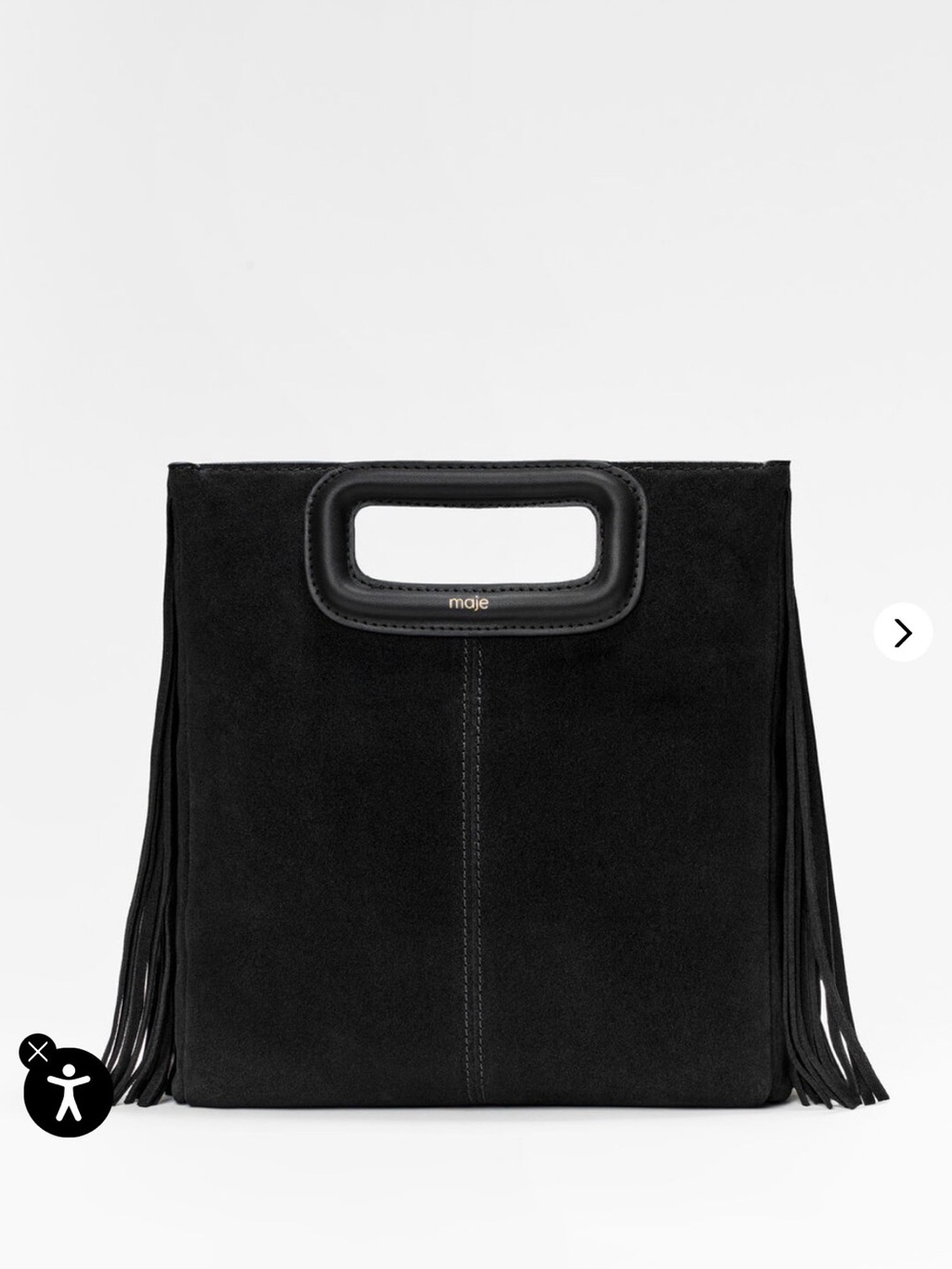 Maje Black Suede Fringe Tote with Cutout Handle Sac M en suède